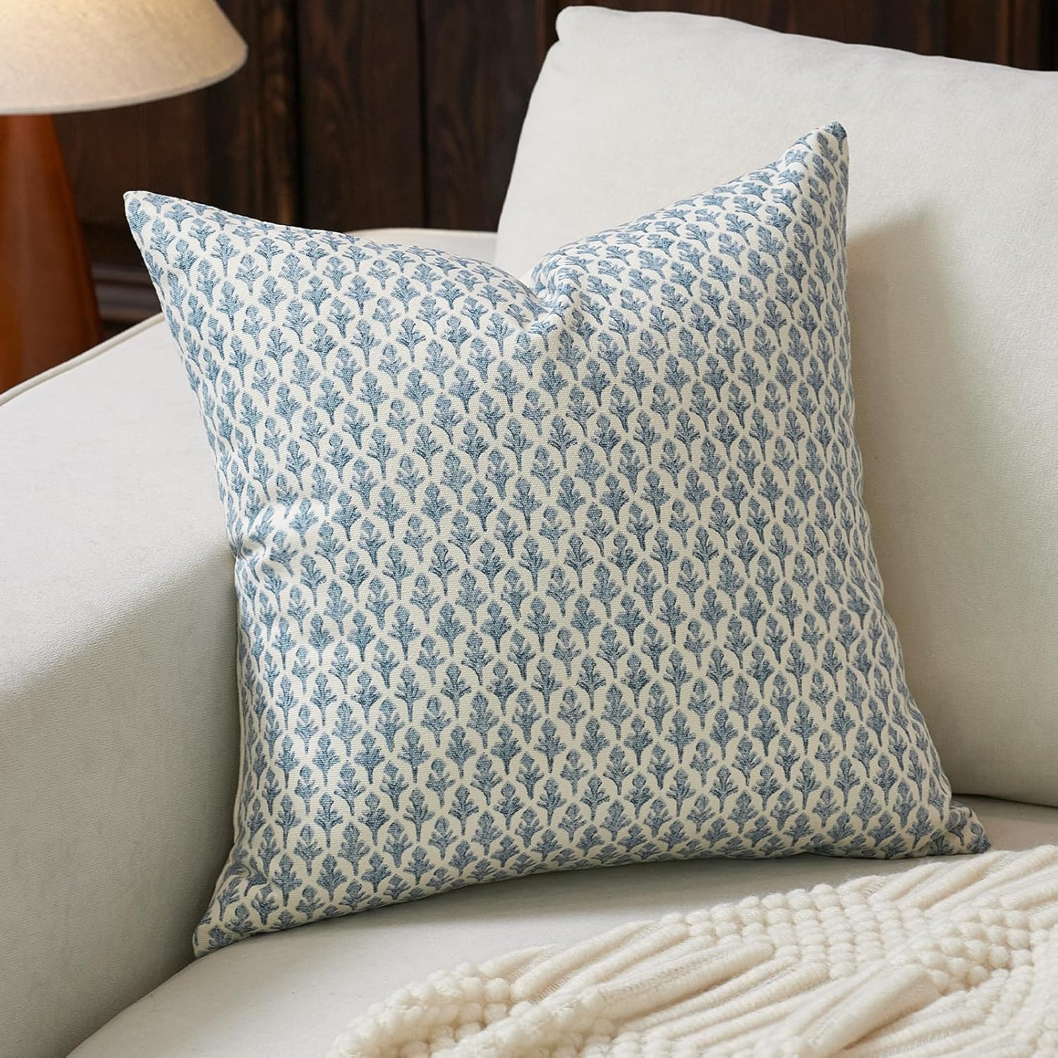 Floral Pillow Covers 18x18 Pillow Cover Block Print Couch Pillows for Living Room Decorative Neut... | Amazon (US)
