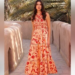 OLIPHANT Audubon Red Sleeveless Smocked Maxi Dress Size S | Poshmark