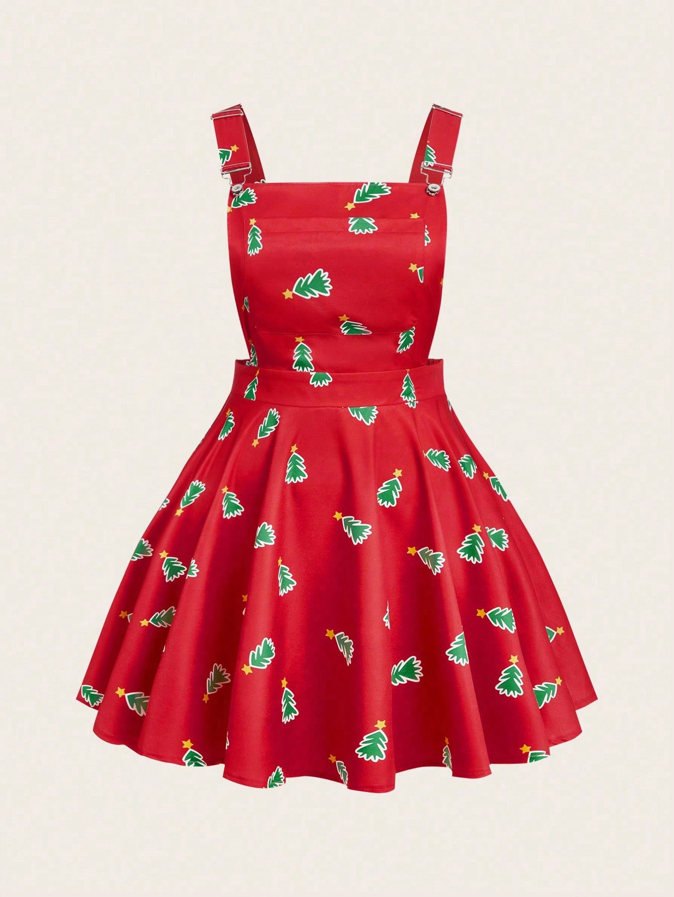 SHEIN EZwear Plus Size Women Christmas Cute Home Decorated Christmas Tree A-Line Dress | SHEIN