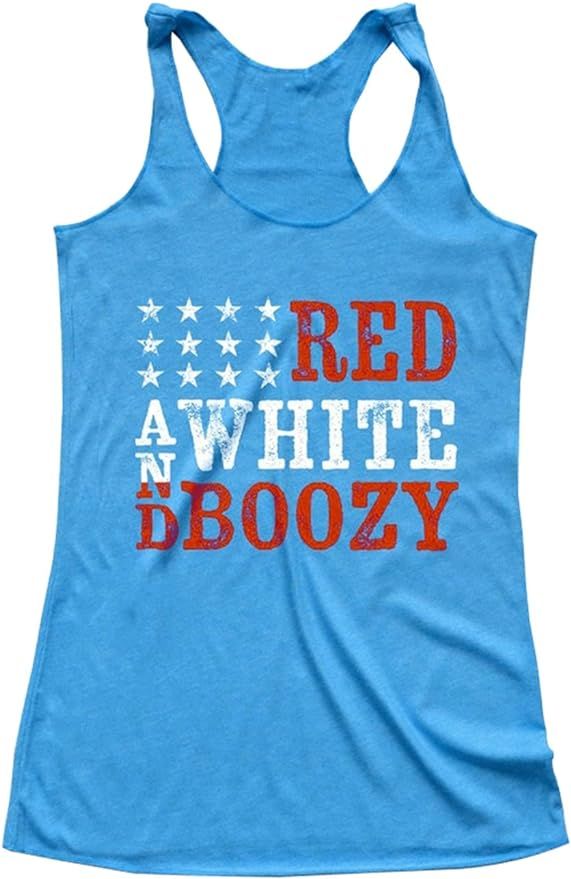 Anbech Red White and Boozy Tank Top Women Funny Graphic Racerback Workout Vest Tees | Amazon (US)