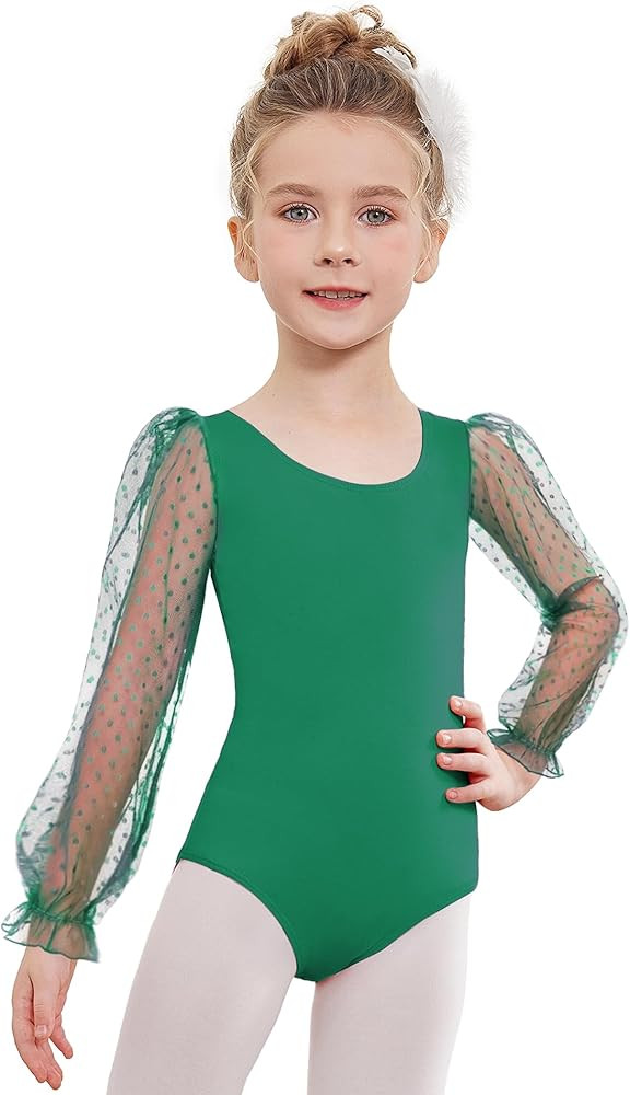 Zaclotre Gymnastics Leotards for Girls Polka Dots Mesh Long Sleeve Ballet Dance Outfit Toddler Si... | Amazon (US)