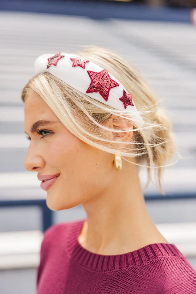 My Way Maroon/White Sequin Star Headband | The Mint Julep Boutique