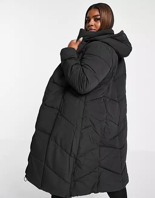 Yours longline maxi puffer coat in black | ASOS (Global)