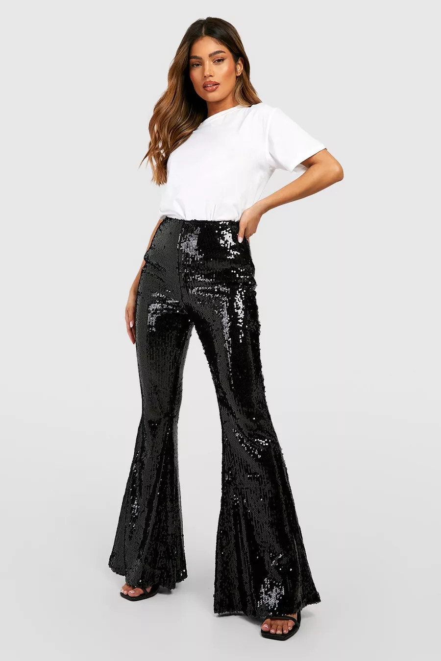 High Waisted Sequin Flares | Boohoo.com (US & CA)