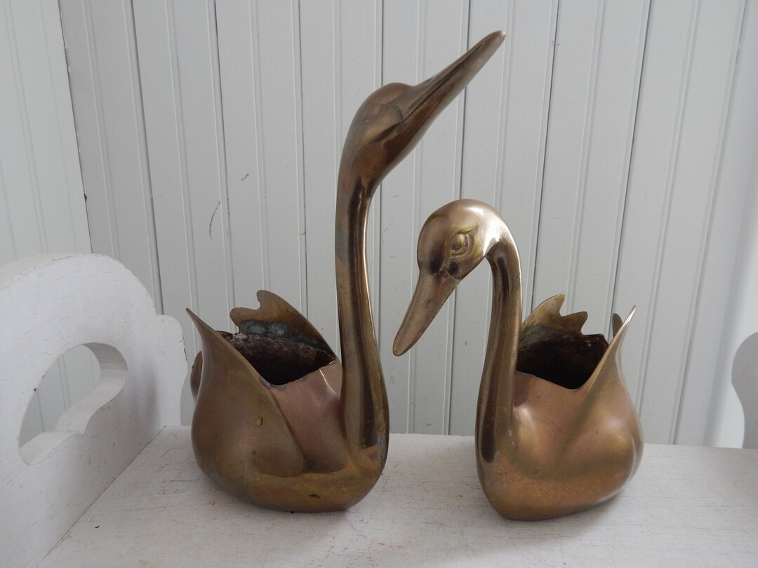 Large Brass Vintage Swan Planter Centerpiece Set Mid Century 1970s Brass Made in Korea Pair of In... | Etsy (US)