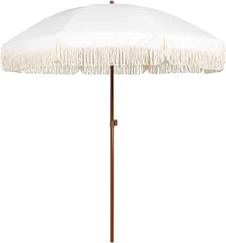 AMMSUN 7ft Patio Umbrella with Fringe Outdoor Tassel Umbrella UPF50+ Premium Steel Pole and Ribs ... | Amazon (US)