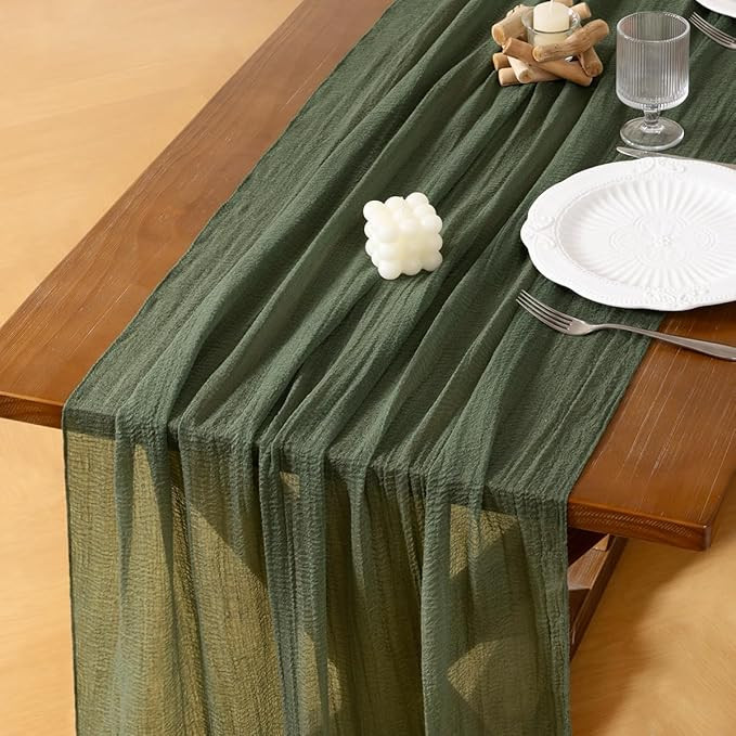 Socomi Green Cheesecloth Table Runner Olive Fall Thanksgiving Gauze 120 Inch Rustic Boho Cheese C... | Amazon (US)