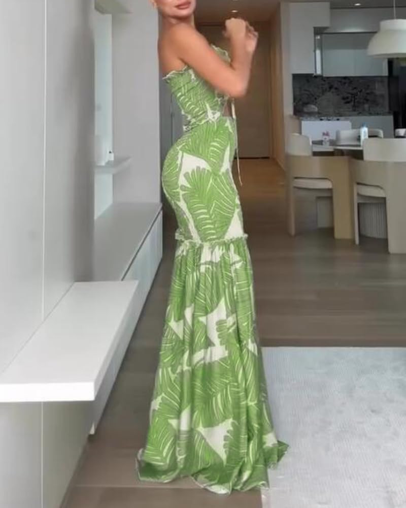 CHICME Floral Printed Vacation Dress Halter Tie Ruched Shirred Bandeau Party Dress Slim Ruffle He... | Amazon (US)