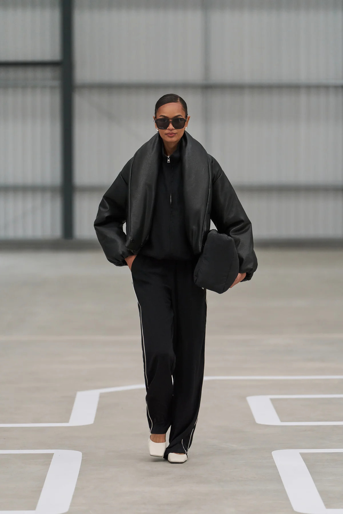 OVERSIZED COLLAR FAUX LEATHER PUFFER COAT - BLACK | The Couture Club