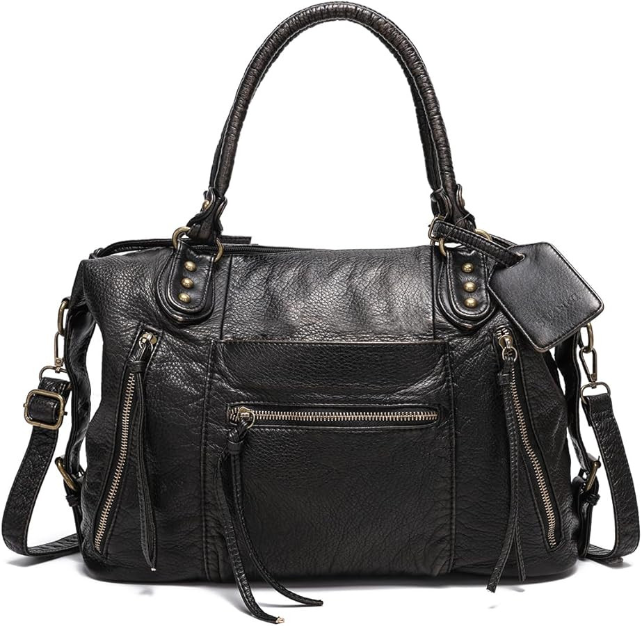 SUANNI Vegan Leather City Tote Bag for Women, Vintage Y2K Purse, Large Shoulder Handbag with Zipp... | Amazon (CA)