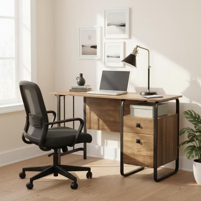 Homy Casa Engineered Wood Office Desk with Storage Drawers, Oak | Target
