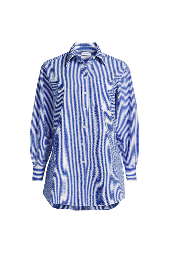 Women's Plus Size Oversized Seersucker Shirt - Lands' End - Blue - 1X | Lands' End (US)
