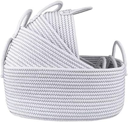 LA JOLIE MUSE 15 Inch Cotton Rope Woven Storage Basket Set of 4, Stackable Multipurpose Organizer... | Amazon (US)