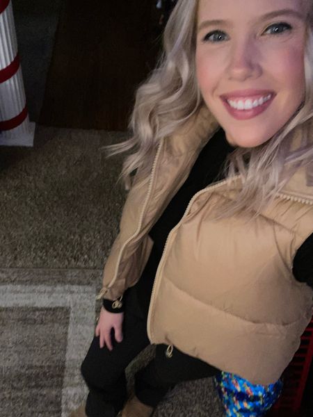 Favorite puffer vest from Amazon. 
Size: XS
Color: khaki

winter, cold, outfit, flare leggings, ultra mini uggs, pillow talk, lipstick, charlotte tilbury

#LTKunder50 #LTKSeasonal #LTKstyletip