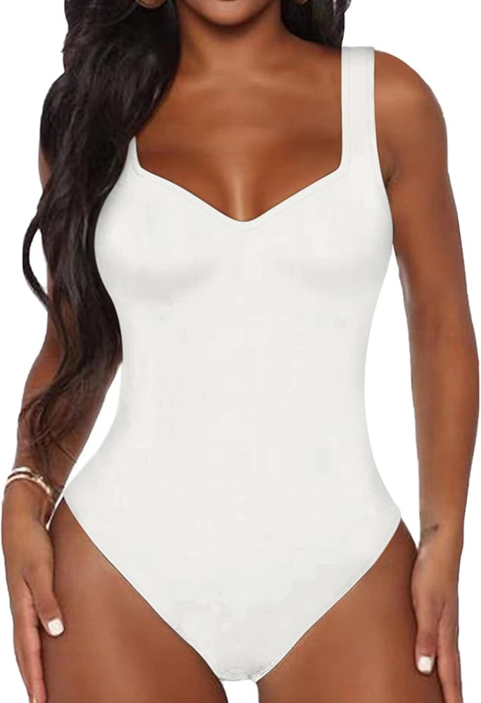 Women's Sweetheart Square V Neck sleeveless Tank Tops Bodysuits | Amazon (US)