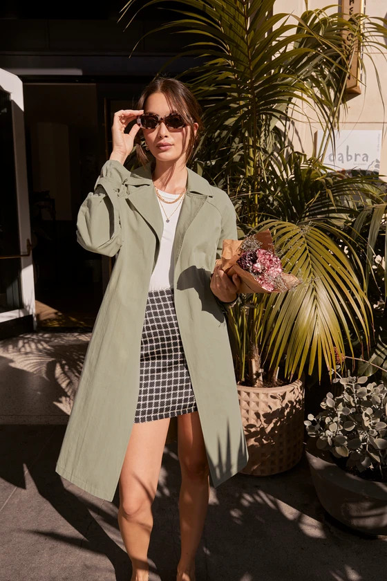 Posh Composure Olive Green Twill Trench Coat | Lulus (US)