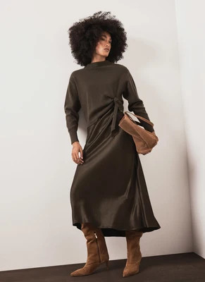 Khaki 2-in-1 Midi Dress | Mint Velvet