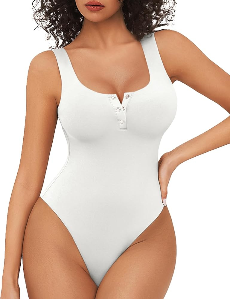 Avidlove Bodysuits for Women Button Down Square Neck Sleeveless Body Suit Snap Closure Double Lin... | Amazon (US)