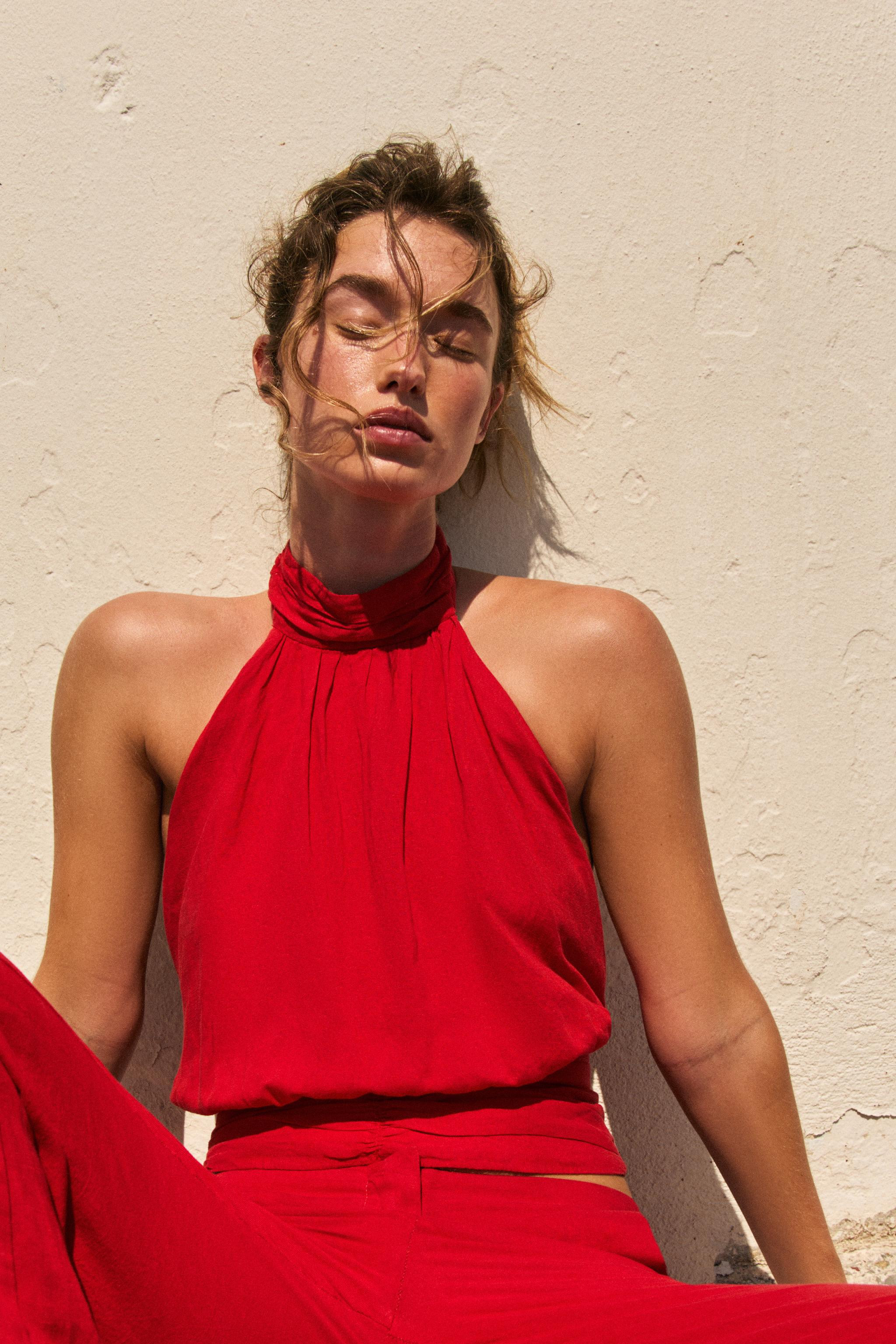 LINEN BACK TIE HALTER TOP | Zara US