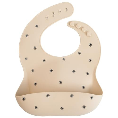mushie Silicone Baby Bib | Adjustable Fit Waterproof Bibs (Black Daisy) | Amazon (US)