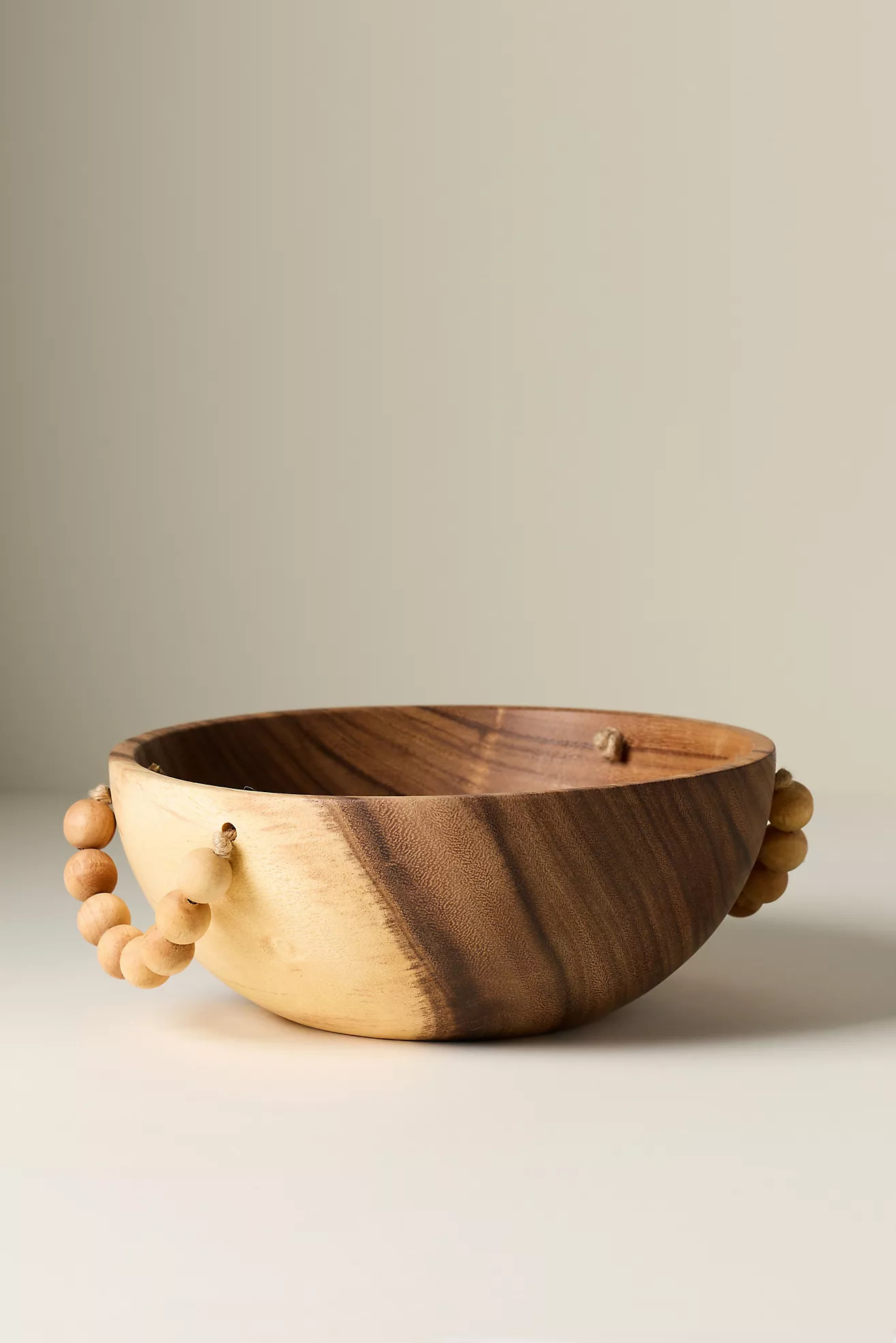 Solid Acacia Wood Serve Bowl with Beaded Handle | Anthropologie (US)