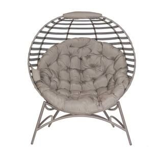 FlowerHouse Cozy Modern Sand Tufted Metal Outdoor Lounge Chair with Sand Cushion-FHMOD400-SAND - ... | The Home Depot