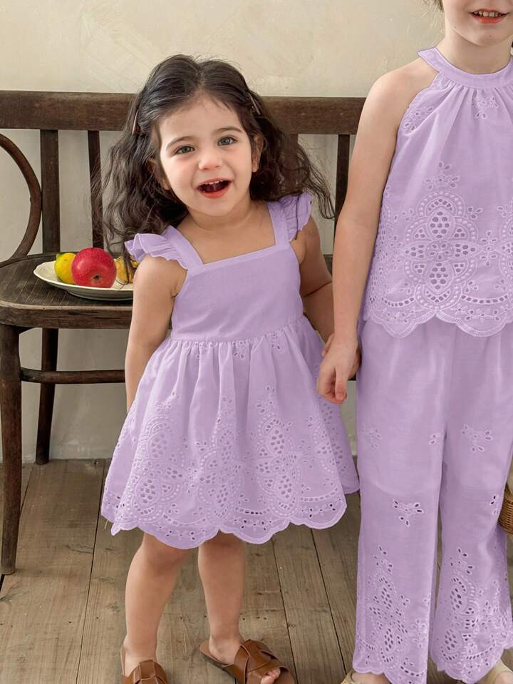 SHEIN LMoss Newborn Baby Girl Sleeveless Solid Color Ruffle Hem Snug Fit Dress | SHEIN