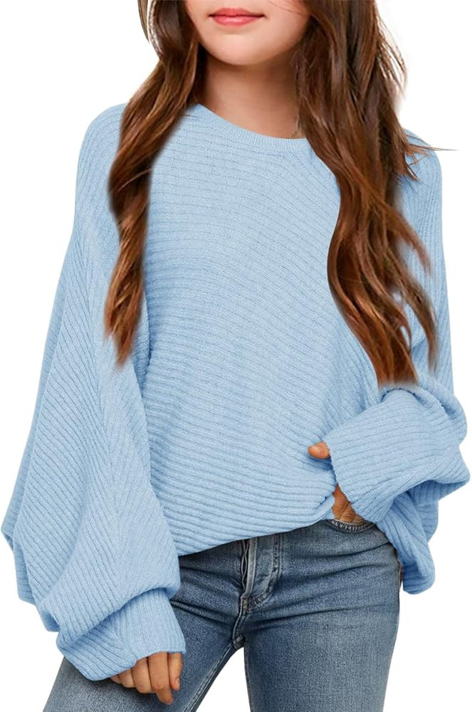 Mafulus Girl's Oversized Crewneck Fall Sweaters Kids Batwing Long Sleeve Slouchy Chunky Cute Pull... | Amazon (US)