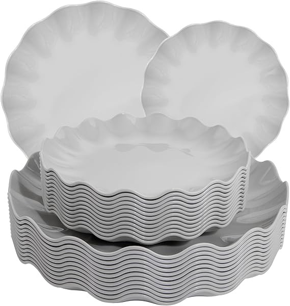 LIYH 24pcs Plastic Grey Plates Reusable, Plastic Plates Set, Unbreakable Dinner Plates and Salad ... | Amazon (US)