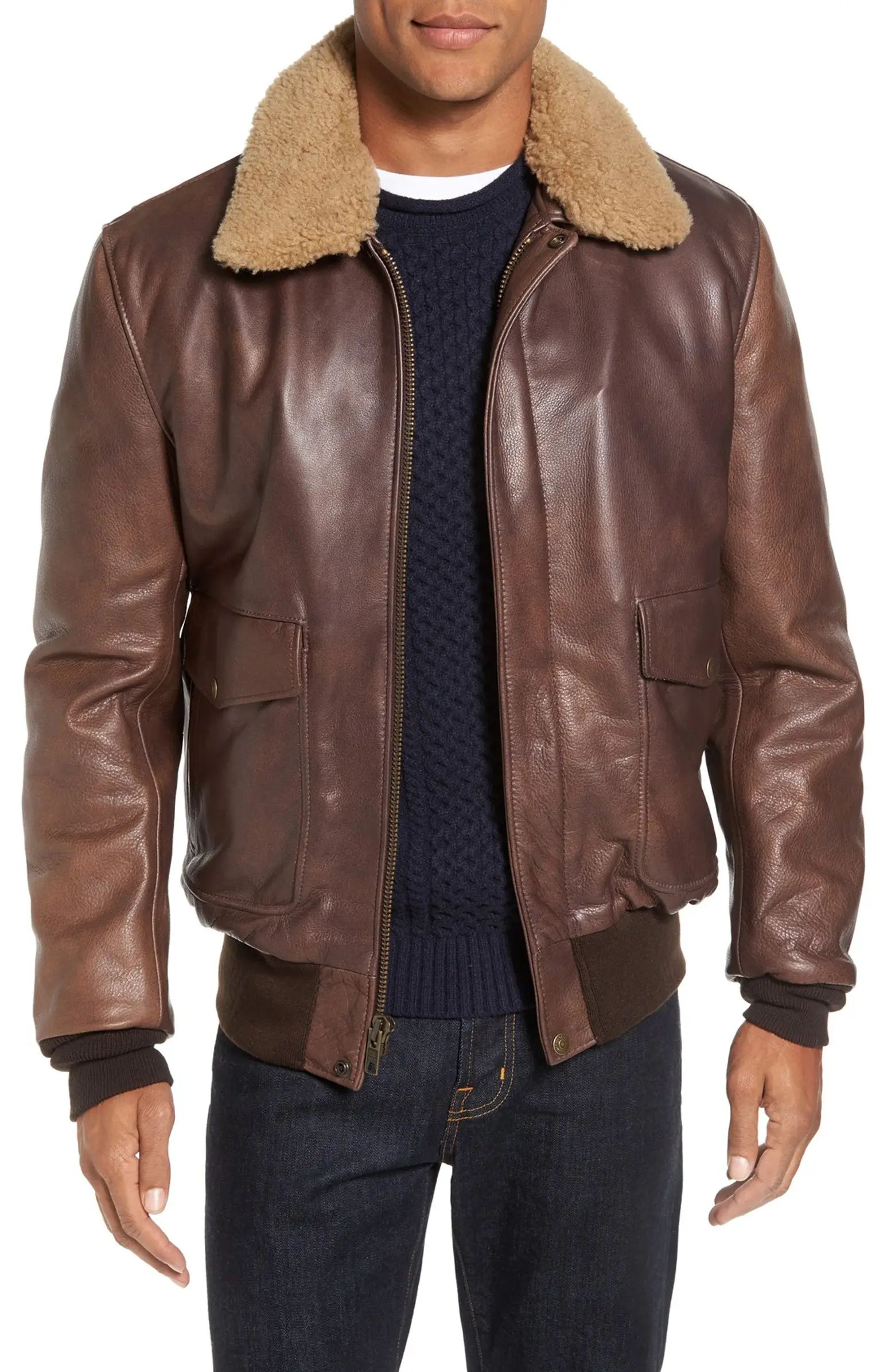 Cowhide Bomber Jacket with Genuine Shearling Collar | Nordstrom