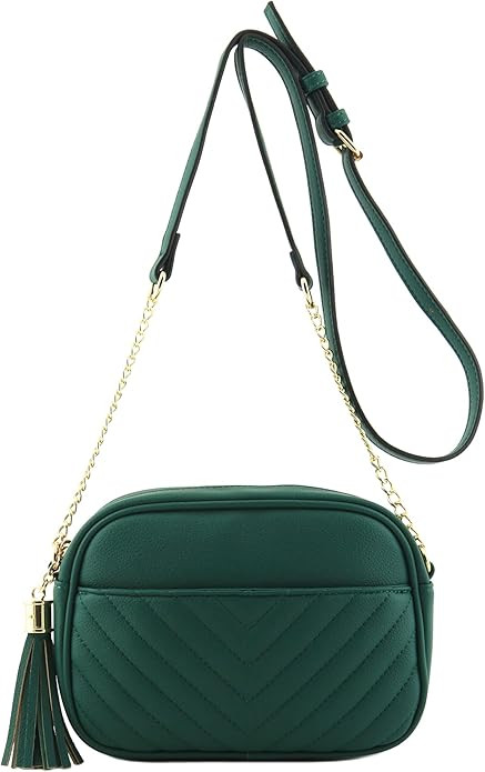Chevron Quilted Crossbody Camera Bag with Chain Strap and Tassel | Amazon (US)