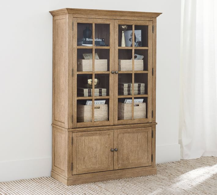 Livingston Glass Cabinet, Gray Wash, 48.5""L x 5"" x 73.5""H | Pottery Barn (US)