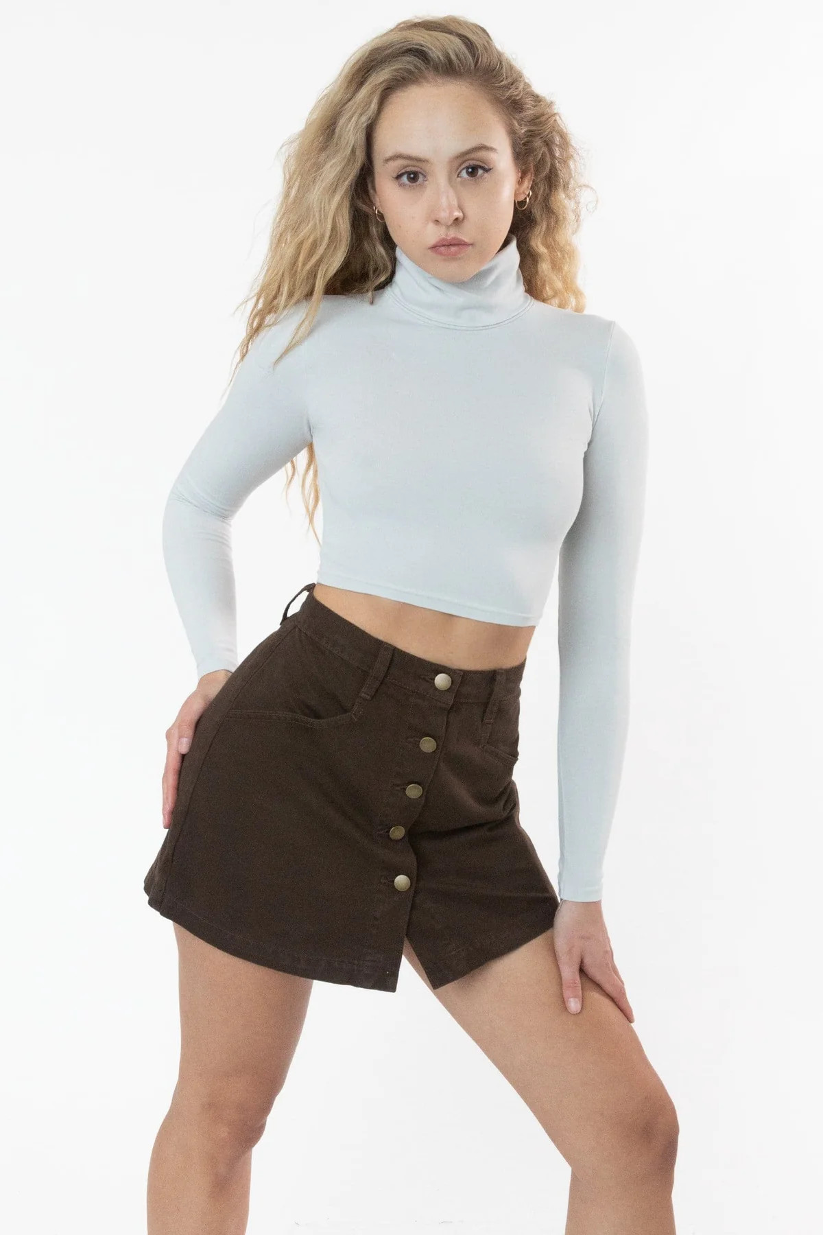8366GD - Cropped Cotton Spandex Garment Dye Turtleneck | Los Angeles Apparel