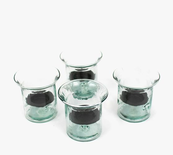 Handmade Mini Glass Hurricane Candle Holder With Rustic Tray - Set of 4 | Pottery Barn (US)
