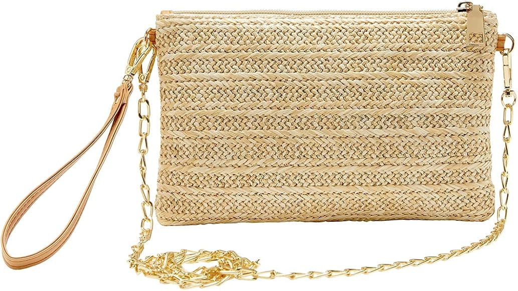 SINGBO Crossbody Summer Bag for Women Beach Straw Purse with Chain Strap | Amazon (US)