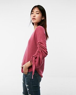 Express Womens Ruched Sleeve Shirttail Hem Sweater Pink X Small | Express