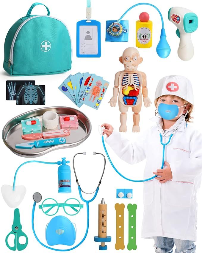 Doctor Kit for Kids Realistic, 36PCS Kids Doctor Kit Wooden, Doctor Pretend Playset for Toddlers ... | Amazon (US)