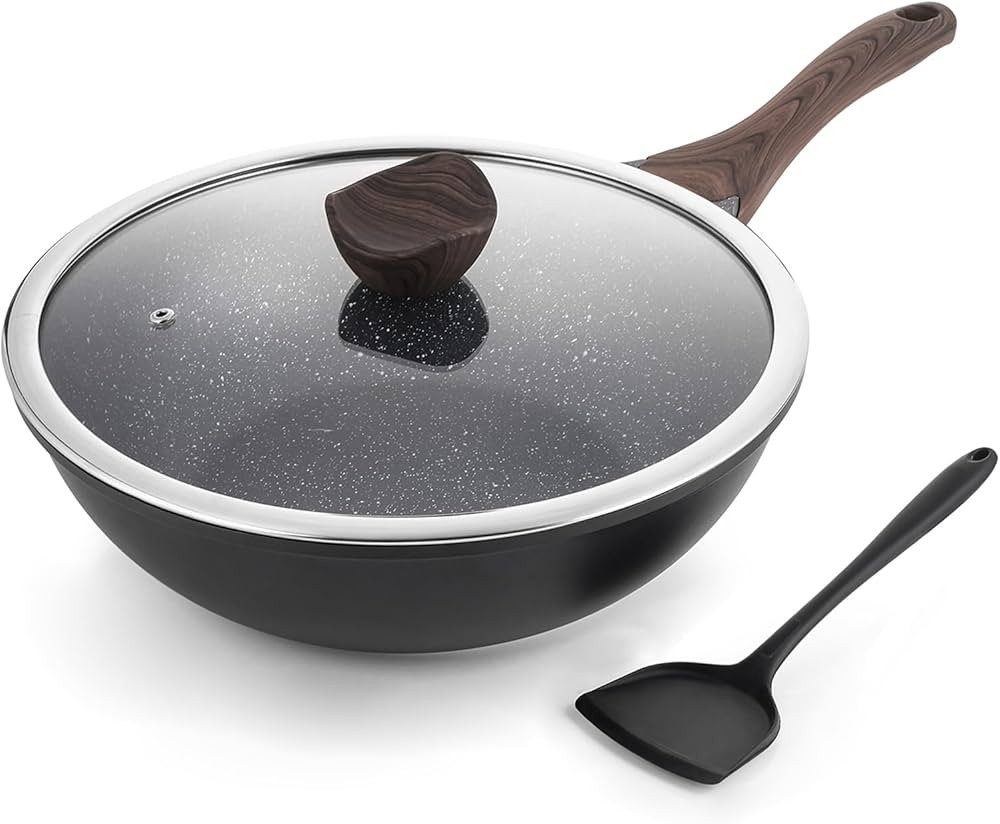 Nonstick Wok with Lid, 12 Inch Woks & Stir-fry Pans, Granite Stone Coating for Cooking, Induction... | Amazon (US)