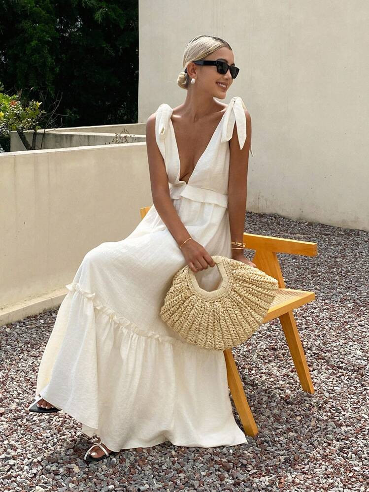 Livesso New Autumn Back To School Casual Vacation Style Spaghetti Strap Women Long Dress | SHEIN
