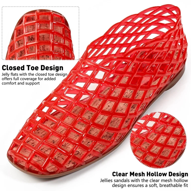 Ecetana Women's Jelly Sandals Mesh Flats Breathable Clear Hollow Jelly Shoes for Women | Walmart (US)