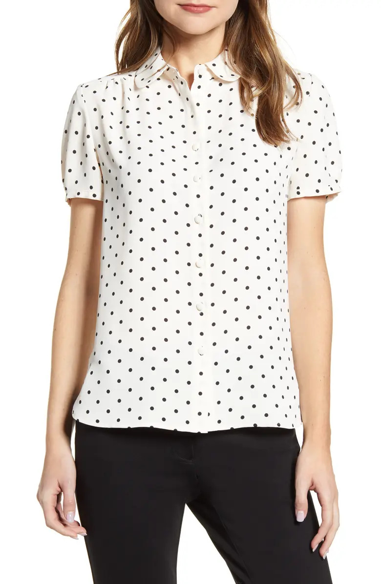 Anne Klein Dot Print Collared Short Sleeve Blouse | Nordstrom | Nordstrom