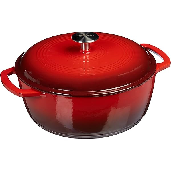 Amazon Basics Enameled Cast Iron Covered Dutch Oven, 6-Quart, Red | Amazon (US)