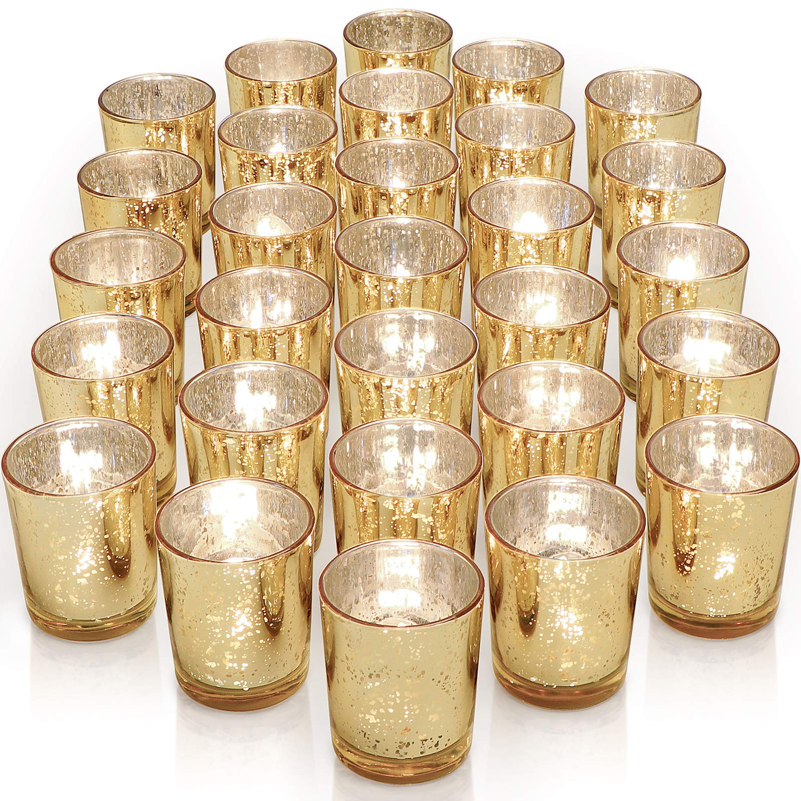 LETINE Gold Votive Candle Holders Set of 36 - Speckled Mercury Gold Glass Candle Holder Bulk - Id... | Amazon (US)