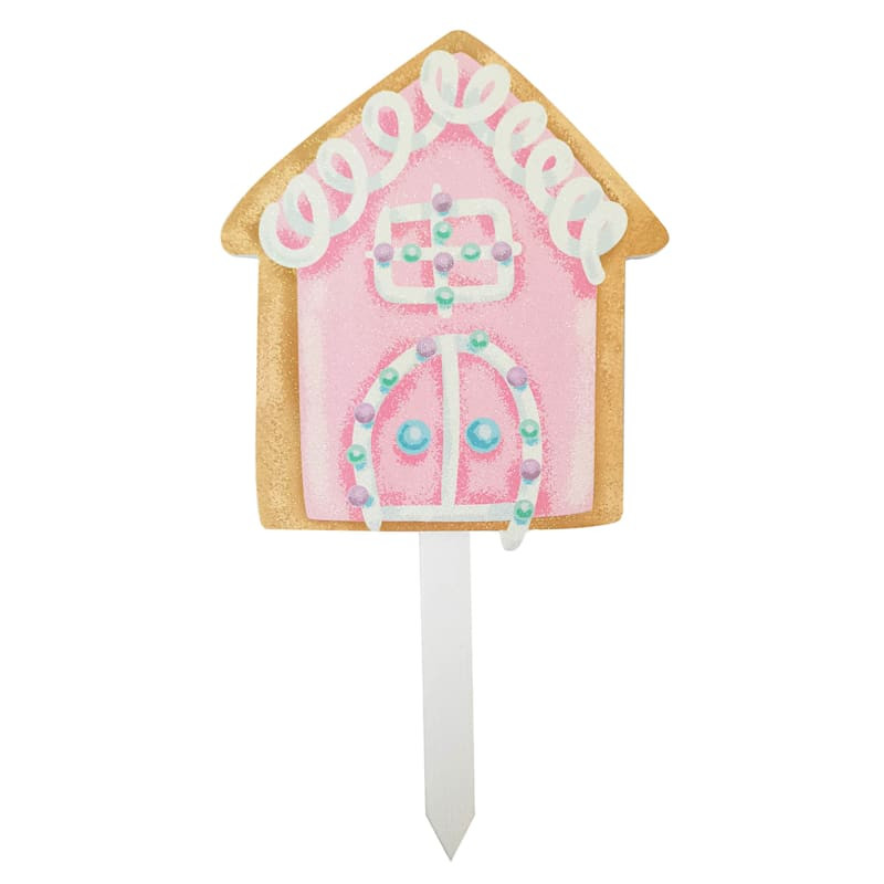 Mrs. Claus' Bakery Pink Gingerbread House Yard Stake, 14" | At Home