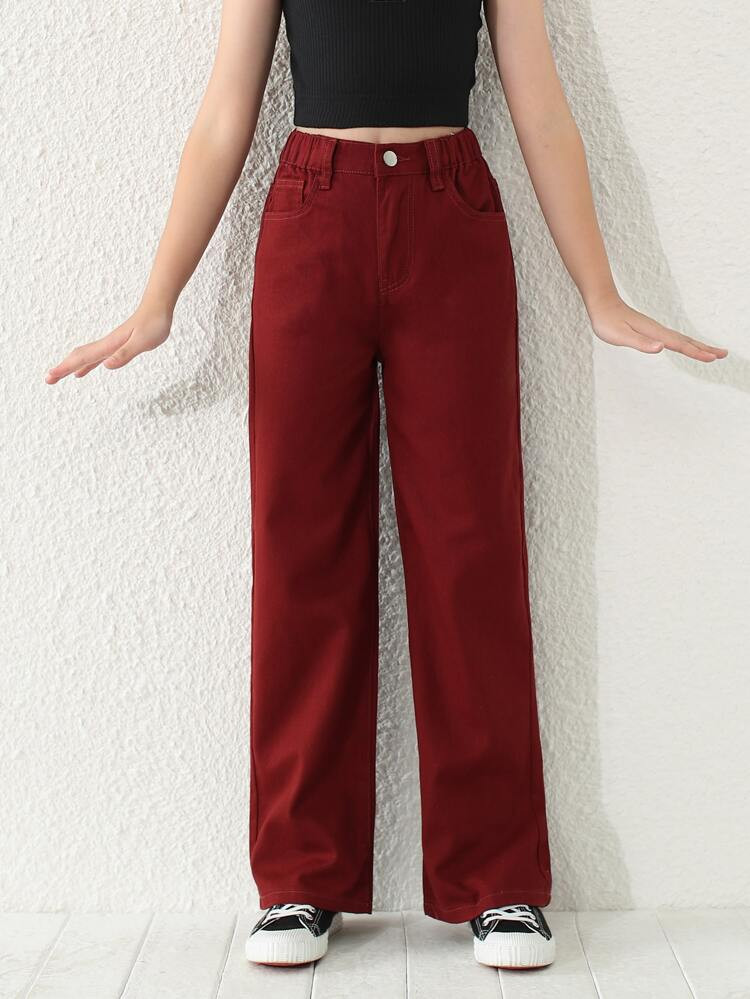 Girls Zipper Fly Wide Leg Jeans | SHEIN