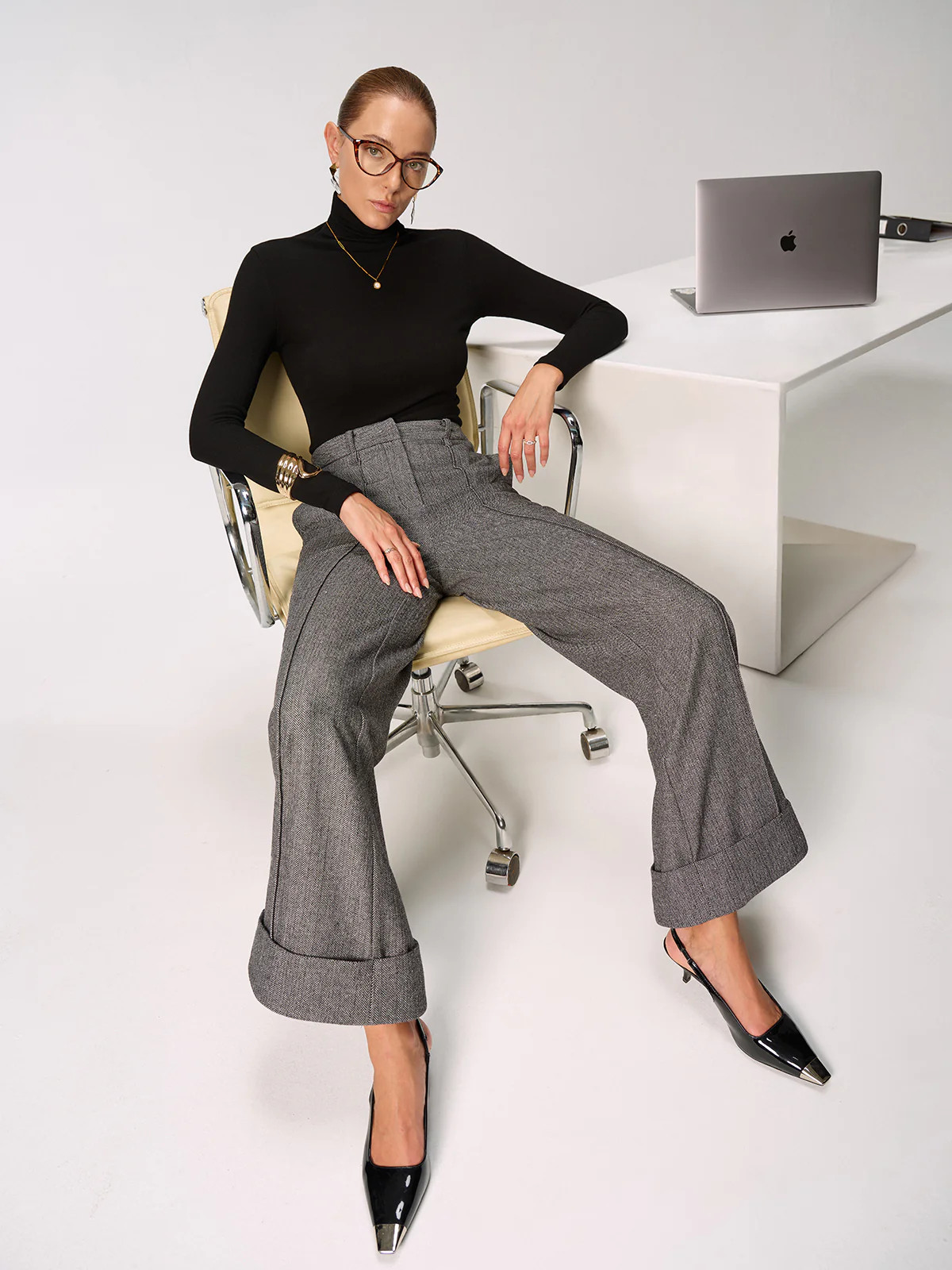 Mid-Waist Cuffed Wide-Leg Pants | Commense
