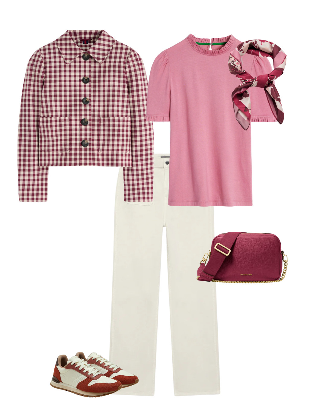 Bank holiday weekend outfit with a nod to the new season's colours with splashes of burgundy, pink and cream. 

 #LTKuk #LTKover50style #LTKstyletip