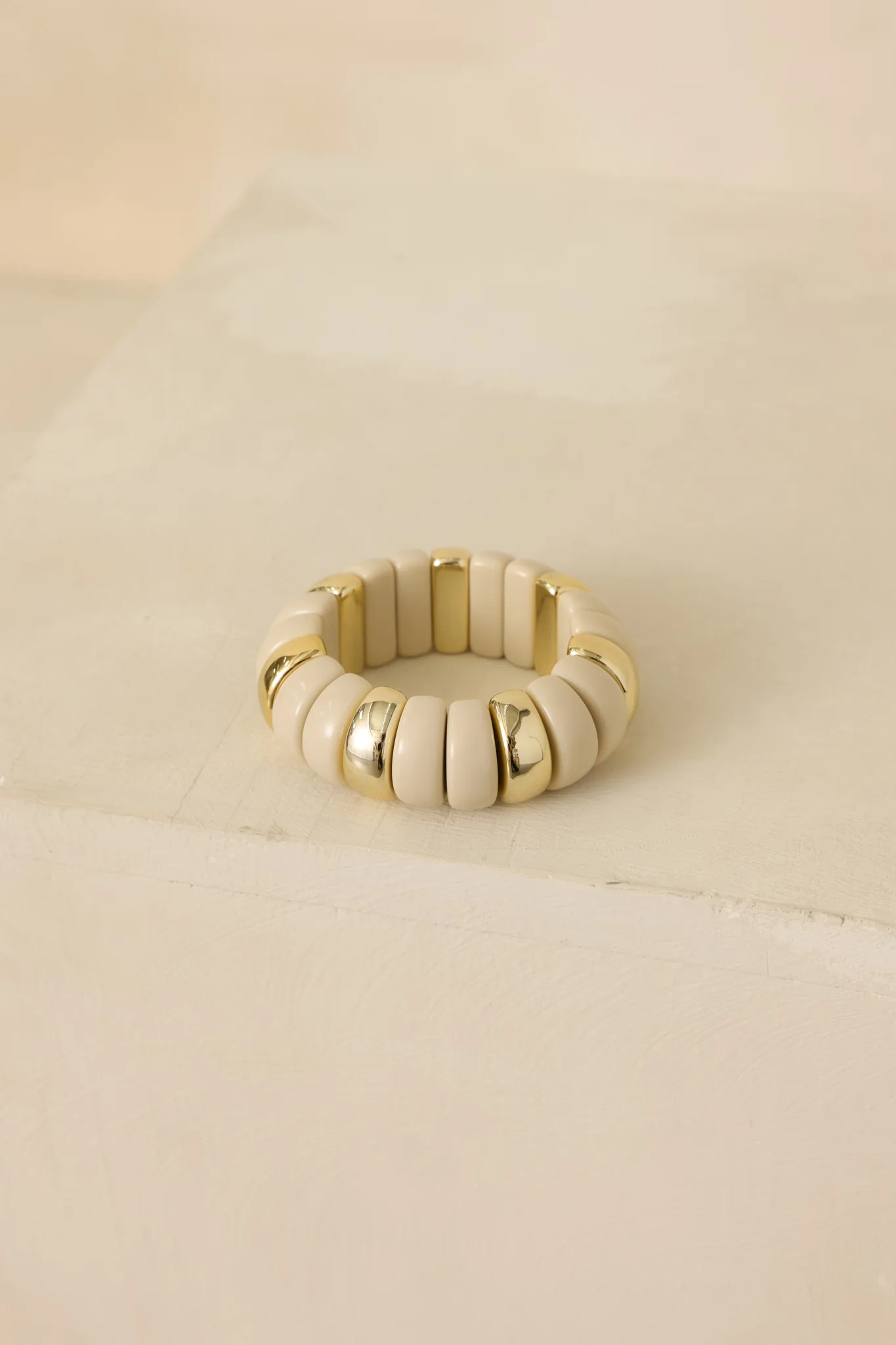 A Hint of Glow Ivory & Gold Beaded Statement Bracelet | Red Dress