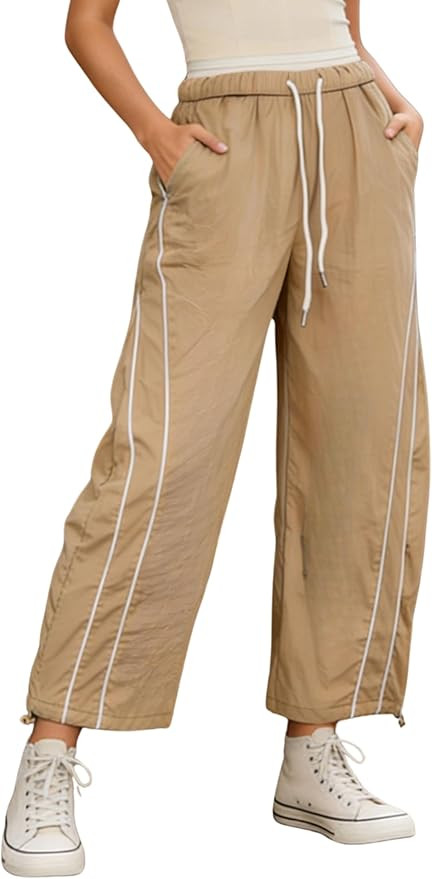 SeekMe Women's Wide Leg Track Pants Baggy Drawstring Waist Lightweight Casual Hiking Athletic Swe... | Amazon (US)