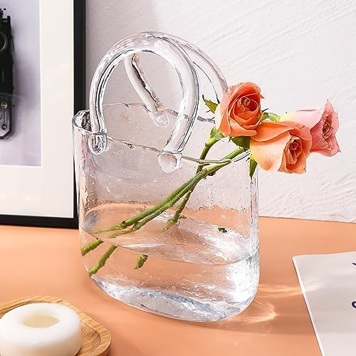 Fixwal Glass Purse Vase for Flowers, Clear Bag Vases with Handle, Unique Cute Handbag Shape Decor... | Amazon (US)